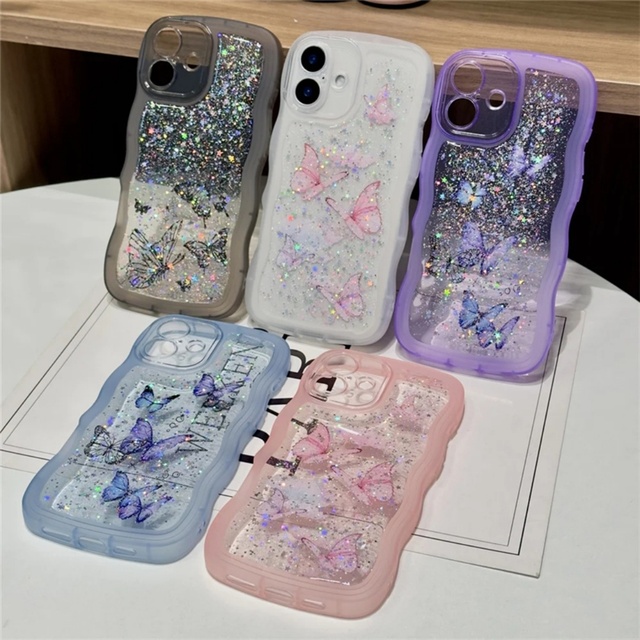 Mobile Cover for iPhone 17 Pro Max Butterfly Phone Case for Girls Glitter Butterfly Color Mobile Cell Phone Case for iPhone 16