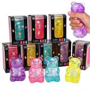 Transparent Rainbow Paint Streak Clear <b>Bear</b> Squish Toy Soft Stretch Marbled <b>Gummy</b> <b>Bear</b> Stress Anxiety Relief Fidget Toy for Kids - Product Image 6