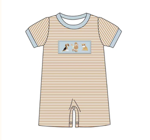 Venta al por mayor bebé niña niños nuevo diseño perro apliques bordado raya ropa conjunto niños personalizado verano fruncido ropa - Product Image 5