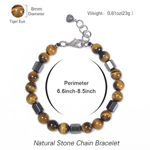 Bracciale <span class=keywords><strong>con</strong></span> perline in occhio di tigre da 8 mm per uomo, catena in acciaio inossidabile nero <span class=keywords><strong>con</strong></span> <span class=keywords><strong>magnete</strong></span>, gioiello per coppia - Accessorio alla moda - Product Image 5