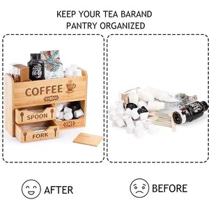 Wooden <b>Coffee</b> Station Storage Rack With Drawers For <b>Spoon</b> Fork And <b>Coffee</b> Bags Multipurpose Desktop Organizer Natural Wood Color - Product Image 4