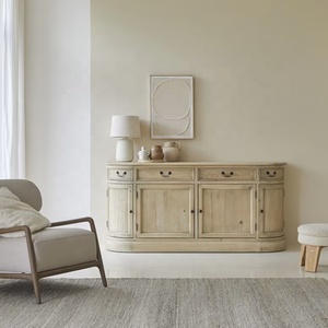 Credenza in Stile Europeo Personalizzata, Design Shaker con Ripiano Aperto, Colore Quercia, Mobile d'Ingresso in Legno Massello, Supporto TV - Product Image 1