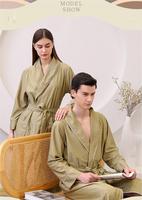 Pyjama d'été pour couple Boîte cadeau Peignoir Section mince Waffle Loose Comfortable Solid Color Robe