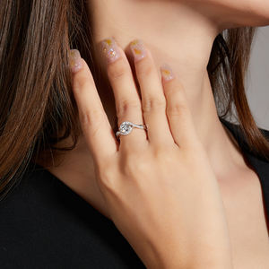 Cincin Perak Sterling Berlian Laboratorium 0.5ct 1ct 2ct Bersertifikat IGI CVD HPHT Berlian Bulat Cincin Tunangan untuk Wanita - Product Image 5