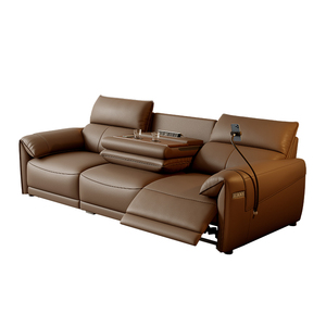 Juego de Sofás Reclinables de Lujo Moderno de <span class=keywords><strong>3</strong></span> <span class=keywords><strong>Plazas</strong></span> Tapizado en Cuero Genuino con Estructura de Metal Extensible para Sala de Estar - Product Image 6