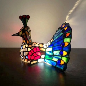 LongHuiJing Tiffany Handmade Peacock Table Lamp Style Table Lamp Multi-color Stained Glass Lampshade Home Decoration <b>Night</b> <b>Light</b> - Product Image 1