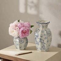 Nouveau Style chinois écologique haut de gamme rétro bleu blanc porcelaine octogonale en céramique Vase de table salon salle à manger