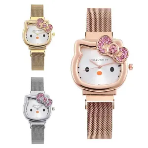 Hell Kitty Watch Animal Cat with Diamond Woman Quartz Wristwatch Magnet Watch