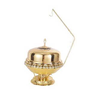 Gold Plated Stainless Steel Buffet <b>Stove</b> 8L Round Chafing Dish With Diamond Encrusted Lid For Hotel Restaurant Use - Product Image 5