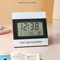 Horloge numérique personnalisée avec logo, support de table, écran LCD, réveil, calendrier, grand écran, horloge de bureau avec affichage de la température et minuteur de compte à rebours