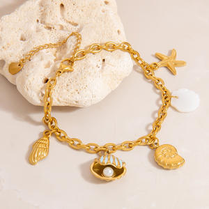 Stainless Steel Pearl <b>Bracelet</b> 18K Gold Plated Conch <b>Shell</b> Pendant Women's Fashion Charm Jewelry Gift - Product Image 1