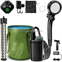 Kit de Douche de Camping Portable CE avec Tente d'Intimité, Lumières LED, Pompe Rechargeable 6000mAh, Seau Pliable Étanche 6,6 Gallons, Installation Rapide