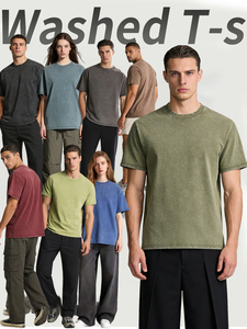 Camiseta de Cuello Redondo Vintage Lavada de Algodón 100% de 280g, Unisex, Estilo Urbano, Tallas Grandes, Versión <span class=keywords><strong>Americana</strong></span>, Camiseta Corta para Hombre - Product Image 1