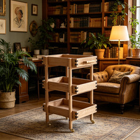 Meuble de rangement multifonctionnel en bois massif à trois niveaux, personnalisable et écologique, chariot de rangement et boîte de rangement mobile