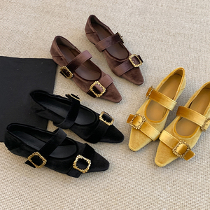 Nouvelle collection Printemps/Automne 2026 – Escarpins Mary Jane en cuir à bout carré, talon épais rétro, bout ouvert et boucle métallique pour femme - Product Image 1