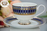 Service à café et à thé Karosa 24 pièces en porcelaine fine du Guangdong, gaufré or véritable, écologique, de luxe, pour mariage, couleur bleue populaire pour l'heure du thé
