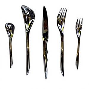 Cutlery Set Stainless Steel Silver <b>Mirror</b> Polished Flat <b>Gold</b> Designer Handle Western Style and Different Design Flatware - Product Image 3
