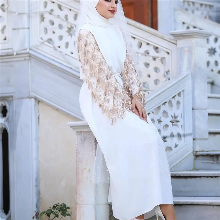 Muslim Tassel Sequin Dresses Fashion Dubai CaftanStyle Islamic Clothing Abaya Robes for Party Dress