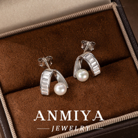 Pendientes clásicos de perlas de joyería de plata 925 para mujeres de negocios con perlas Akoya de 8mm y respaldos seguros