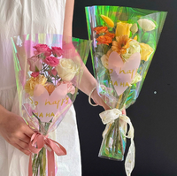 Manchon de fleur trapézoïdal holographique irisé en gros pour l'emballage de bouquet de rose unique