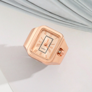Bague-montre à quartz en alliage plaqué argent, simple, avec logo personnalisé, <span class=keywords><strong>pour</strong></span> <span class=keywords><strong>cadeau</strong></span> <span class=keywords><strong>de</strong></span> fiançailles ou <span class=keywords><strong>de</strong></span> <span class=keywords><strong>mariage</strong></span>, bracelet extensible élastique à deux aiguilles - Product Image 5