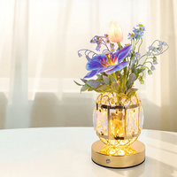 Lampu Meja LED Sentuh Isi Ulang dengan Peredupan Cahaya, Bentuk Bunga Narcisus, Mawar, Lily, Bunga Matahari, Tulip, Dilengkapi Vas Kristal untuk Dekorasi Ruangan, Pesta, dan Liburan
