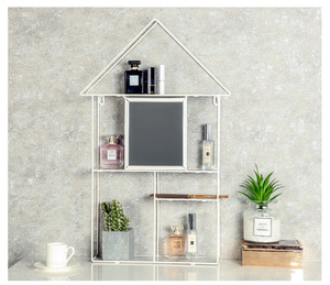 Moderne Nordique En Métal Fixé Au Mur de Fil De Forme De <span class=keywords><strong>Maison</strong></span> <span class=keywords><strong>Étagère</strong></span> Flottante avec Miroir Et Crochets pour Salle De Bain Chambre Salon Hôtel - Product Image 3
