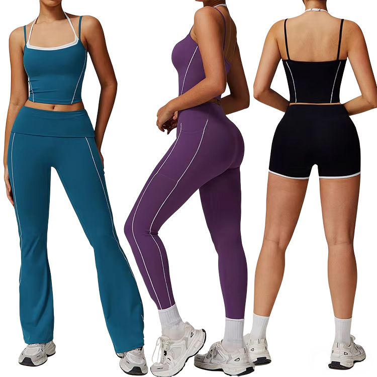 2025 Ladies Yoga 5pcs Set Bra Top High Waist Leggings Sports Pants Gym Jumpsuit Yoga Shorts Women Sports Vest Bell Bottoms Suit