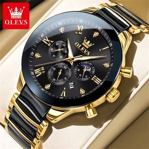 Relojes OLEVS 7004 para Hombre con Calendario, Relojes de Lujo de Acero Inoxidable con Correa de Cerámica, Relojes de Cuarzo con Manecillas Luminosas para Hombre de Negocios - Product Image 1
