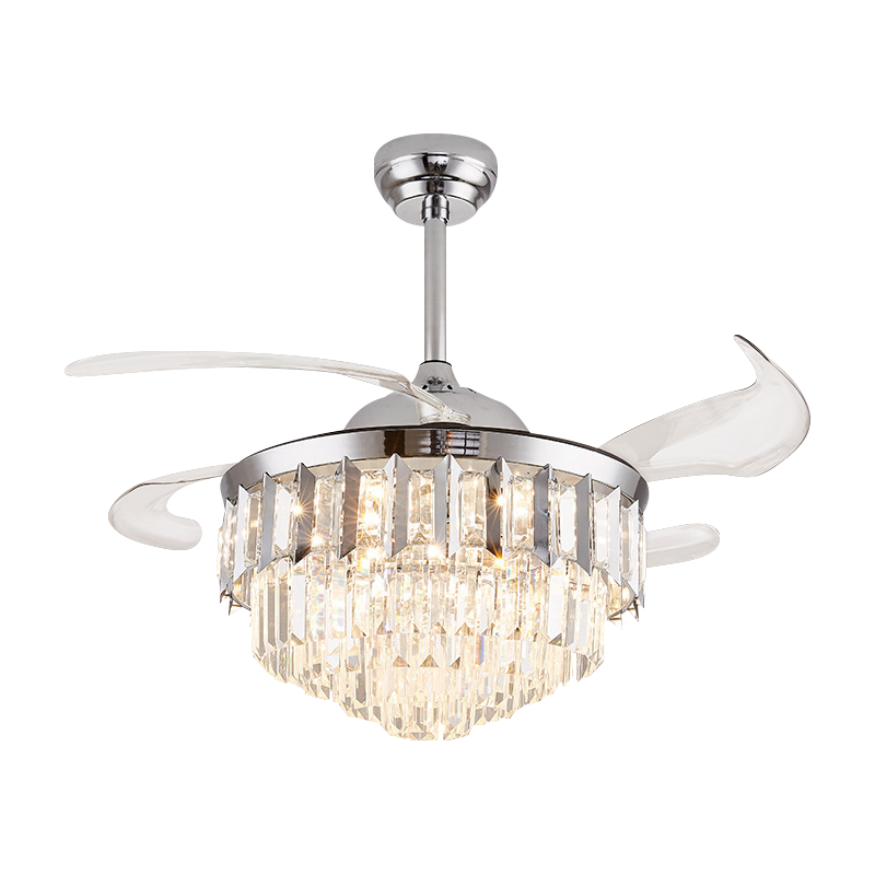 Factory Wholesale Crystal Modern Retractable Ceiling Fans LED Light 3CCT Reversible BLDC Motor Remote Control 3-Speed 6000 Hours