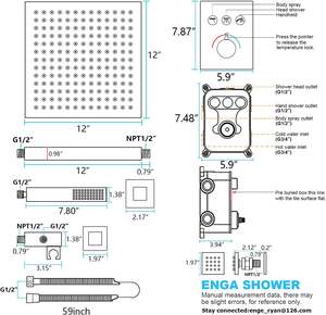 Enga 12 \ "Oro cepillado Termostático Techo Lluvia Cuerpo Chorros Sistema Acero inoxidable para uso en apartamentos Todas las funciones simultáneas - Product Image 6