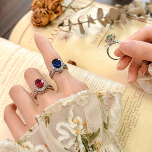 Anillos de Diseño Vintage Hechos a Mano, con Circonita Multicolor de Corte Ovalado de 8*10mm, en Cobre Ecológico, Joyería de Moda, los Más Vendidos al por Mayor - Product Image 2