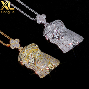 Luxury Hip Hop Copper Fine Jewelry Round Cut Zircon Claw Setting 18K Gold Plated 24inches Jesus Head Charms Pendant for Men - Product Image 6