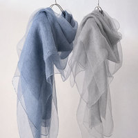 En stock – Écharpe transparente unie en mélange de soie avec logo personnalisé pour femme – Légère, respirante, longue, protection UV estivale, polyvalente