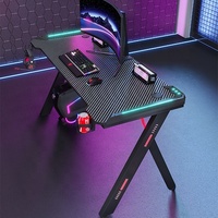 Escritorio de Computadora en Forma de Z para Oficina en Casa, Escritorio de Juegos Moderno con Luces LED