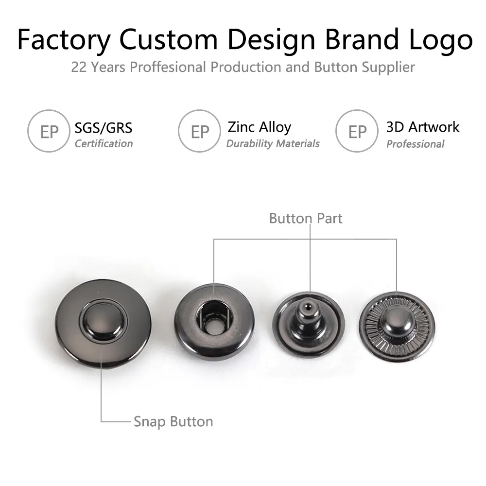 Garment Buttons Brand Customized Logo Fastener Prong Square Metal Thobe Snap Buttons