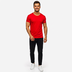 T-shirts pour hommes à manches courtes décontractés 100% coton respirant coupe classique col rond couleur unie tissu personnalisé 180g par FINER THREADS - Product Image 1