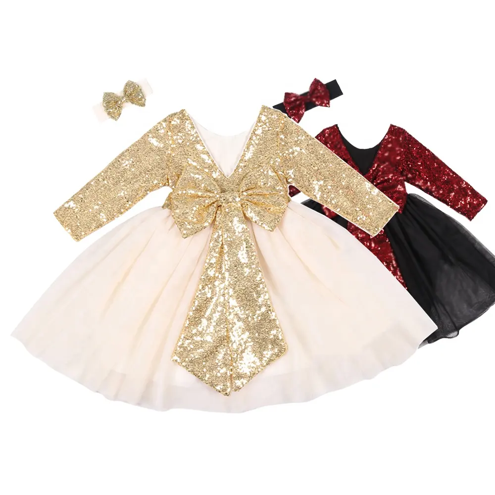 OEM Service Dress Little Girls Wedding Princess Dress 2-8 Years Old Gauze Tutu Shining Birthday Gift Toddlers Sequin Dress