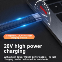 Kabel Mini pendek fleksibel, kabel portabel kabel Mini pendek fleksibel USB Tipe C datar 13cm untuk Power Bank 10gbps, kabel pendek pengisian Data untuk MacBook