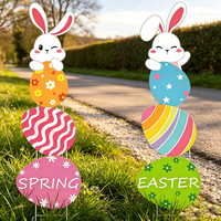 Décoration de jardin de Pâques résistante aux intempéries : Panier à poussière lapin et œufs de Pâques pour pelouse extérieure