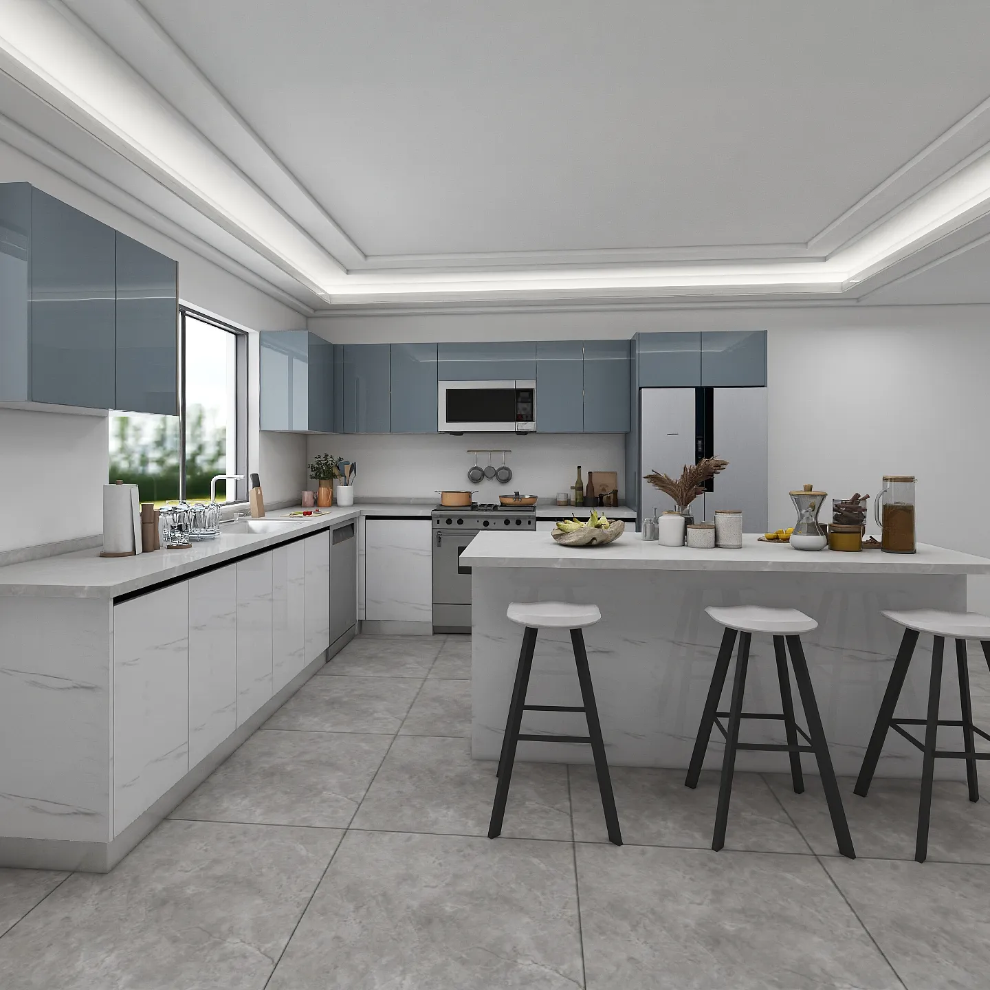 Apartment Modular White Kitchen Furniture Design Kitchen Cabinets Metal kitchen cabinet Modern Design