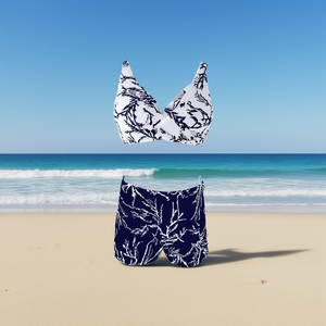 Set bikini HDJ con pantaloncini a vita alta, top push-up, costume da bagno taglie forti per la spiaggia, motivo a piante, set da 2 pezzi - Product Image 2