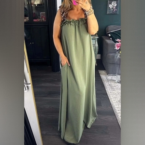 เดรสผ้าฝ้ายลินินพิมพ์ลายเสือดาวแบบลำลองสำหรับผู้หญิงรุ่นใหม่ขายดีที่สุด พร้อมกระเป๋าและดีไซน์แบบไร้สาย - Product Image 5