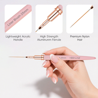 Hechunzi – Nouveau Kit Professionnel de 5 Pinceaux Liner pour Nail Art à Manche Acrylique Rose Personnalisé pour Salon (4, 8, 12, 20, 25 mm)