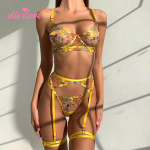Ensemble de lingerie féminine Dierlove de haute qualité, nouveau, sexy, avec broderie machine, dentelle florale, <span class=keywords><strong>4</strong></span> pièces, certifié OEKOTEX - Product Image 1