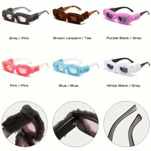 Gafas de Sol Cuadradas de Felpa Azul Rosa de Moda 2022, Gafas de Sol Rectangulares Pequeñas con Decoración de Felpa Suave para Mujer - Product Image 6