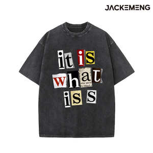 T-shirt in cotone oversize lavato con stampa 'Is What IT Is', stile retrò streetwear, per uso quotidiano casual, maglietta, magazzino USA, vendita all'ingrosso - Product Image 4