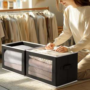Caja de Almacenamiento Moderna de Tela No Tejida con Panel de PP, Ventana de PVC, Diseño Plegable, Capacidad de 20-35L, Organizador de Ropa Práctico - Product Image 4