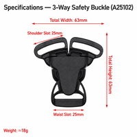 Boucle de sécurité classique en plastique robuste et réglable à 3 voies de 25 mm pour poussette, chaise haute, siège auto, harnais 3 points OEM ODM
