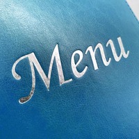Menu Koktail Produsen dengan Titik Sekrup Eksterior, Kulit Imitasi Biru, Buku Menu Restoran